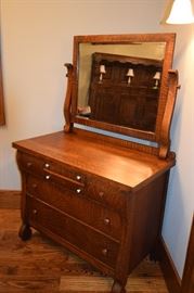 Antique Tiger Oak Dresser with Tilt Mirror 42" Wide X 23" Deep
