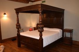 Antique Charles II Style Poster Canopy Bed 79" Tall X 64" Wide X 87" Deep. The Mattress measures 5' X 81".