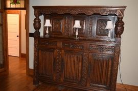 Antique Linen Fold Carved Cupboard/Server 771/2" Tall X 78" Wide X 20" Deep