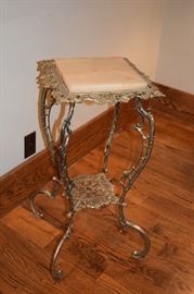 Antique Figural Metal and Marble Table Stand 30" Tall X 15" Square