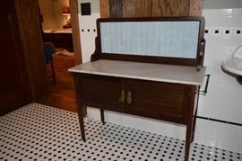 Antique Wash Stand with Marble Top and Tile Backsplash 42" Wide X 18" Deep X 30" Tall