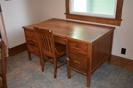 Antique Oak Teachers Desk with Chair 59" W X 36" D X 31" T