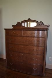 Antique Tiger Oak Chest of Drawers with Oval Mirror