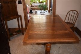 Antique Oak Expandable Double Pedestal Pub Table 35" X 35" Expands to 35" X 58"