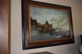 Original Oil Artist Boheim Framed 45" X 34" Canal Scene