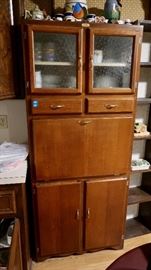 Antique Kitchen Cabinet/Hutch - Enamel Drop Down Table Top