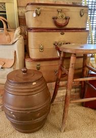 Vintage Luggage - Barrell Crock & Stool