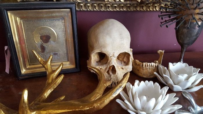 Oddities and Curiosities! Russian icon, Human Skull replica...