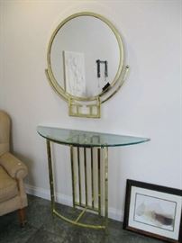 BRASS/GLASS ENTRY TABLE AND MIRROR