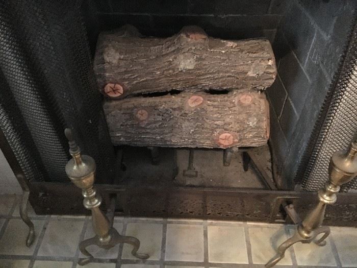 Heater logs for fireplace; andirons