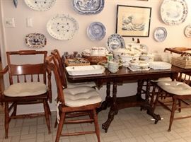 English Victorian breakfast table with hairy paw feet