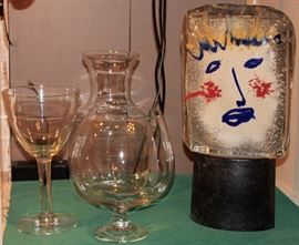 Oversized glassware & large Sergio Rossi glass sculpture
