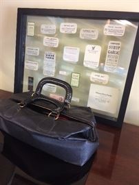 Vintage medical bag; collage of vintage patent medicine labels.