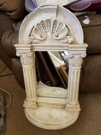 Grecian style mirror wall shelf