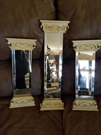Set of three beveled  glass and resin wall mirrors