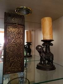 Standing Match Box Chest, Heavy elephant candle holder with candle