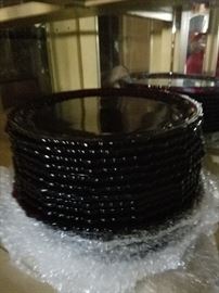 Set of 12 Vintage Avon Cape Cod, dark ruby glass dinner plates, 1975-1992