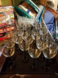 Black stemmed French Wine Glass Set. Made in France.