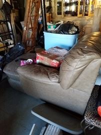 Authentic leather chaise lounge. This is another part of the sectional in livingroom. Also included a box of leather for any needed repairs.