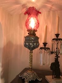 Cranberry shade lamp