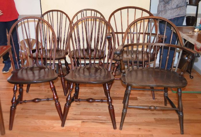 6 Windsor chairs w/labels  ("From TheHome of Windsor Chairs / Nichols & Stone Co. Gardner, Mass.")