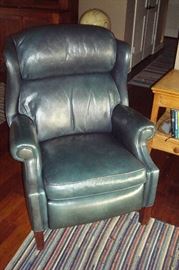 Blue  leather recliner.