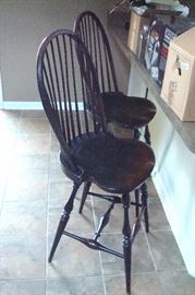 Pair Windsor style bar chairs.