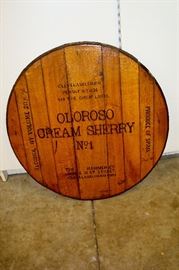 Vintage barrel top from Cleveland, Ohio winery with hanger wire for hanging on wall.
