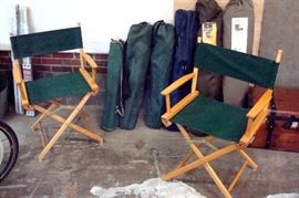 Deck chairs and bagged folding chairs.