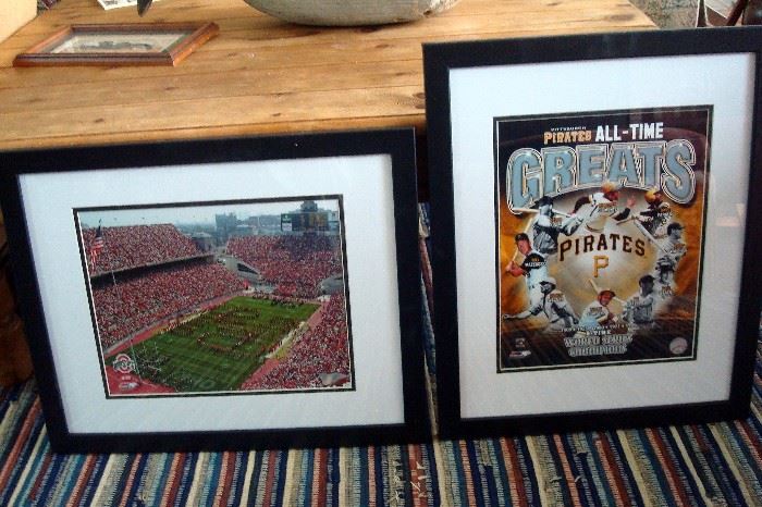 Prints of Ohio State stadium and Pittsburg Pirates all time greats..