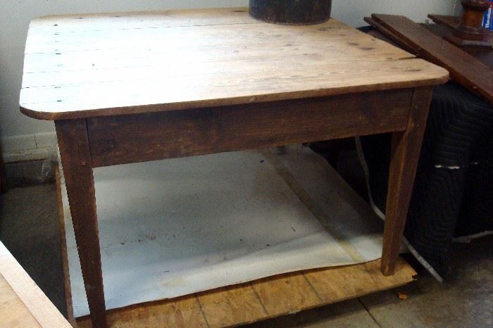 Antique square pine primitive table with square tapering legs.