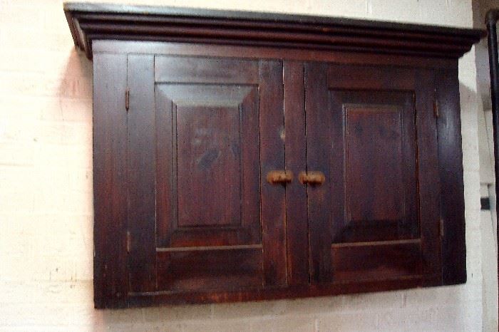 Antique pine hanging wall cupboard.