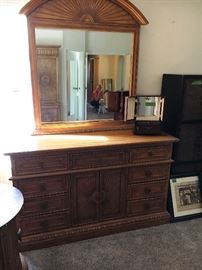 6 piece bedroom set (King headboard, 2 end tables, dresser with mirror, armoir)