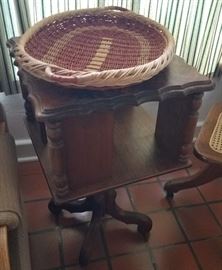 sweetgrass basket on antique swivel table