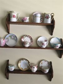 Shelves with decorative tea cups/saucers