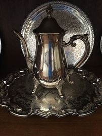 Silver plate coffee pot and tray