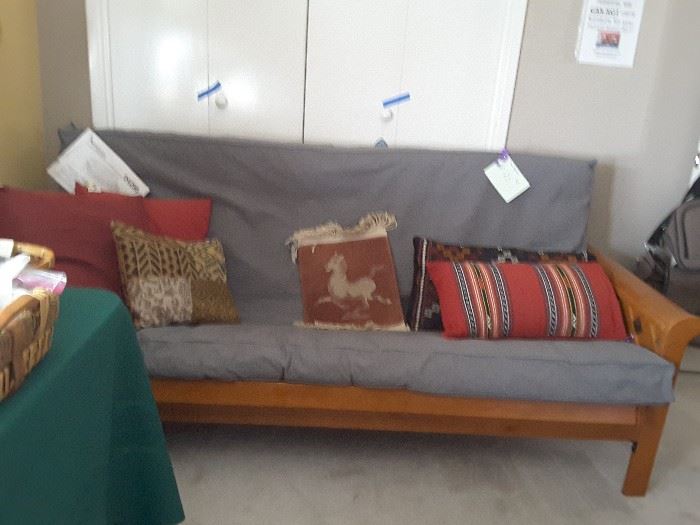 Futon with wooden frame   &  pillows