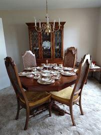 Mid century modern dining table with six chairs and hutch