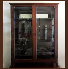 Antique Oak Glass Front Cabinet 