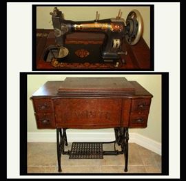 Antique White Rotary Treadle Sewing Machine  