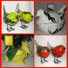 Cute Metal and Glass Birds, Heisey Nesting Hen and Vintage McCoy Pelican Planter  