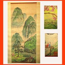Hand Painted Signed Winifred Waltner  Asian Scroll  