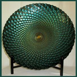 Large Beautiful Shallow Bowl with Peacock Feather Motif. There is also a Small Matching Plate  