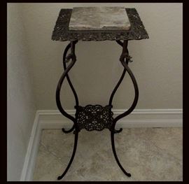 Metal and Marble Plant Stand with Dragon Heads 