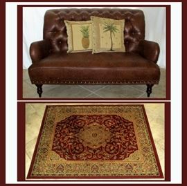 Nice Small Leather Settee and Small Area Rug 