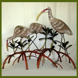 Really Nice Metal and Wood Ibis Sculpture 