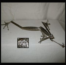 Signed Metal Frog Sculpture 