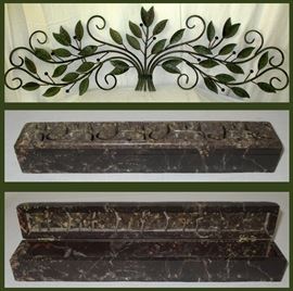 Wide Metal Wall Sculpture and Soapstone Box 