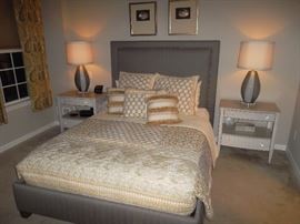 upholstered headboard and panel frame bed