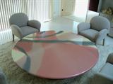 Hydraulic dining table that lowers to a coffee table, AWESOME